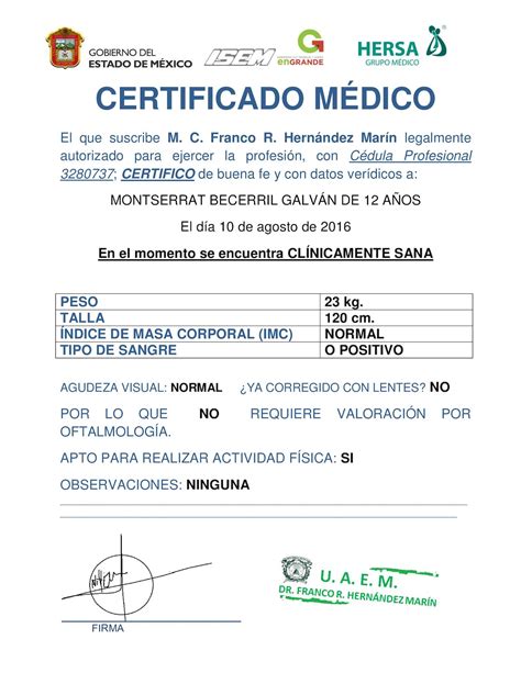 Certificado de salud